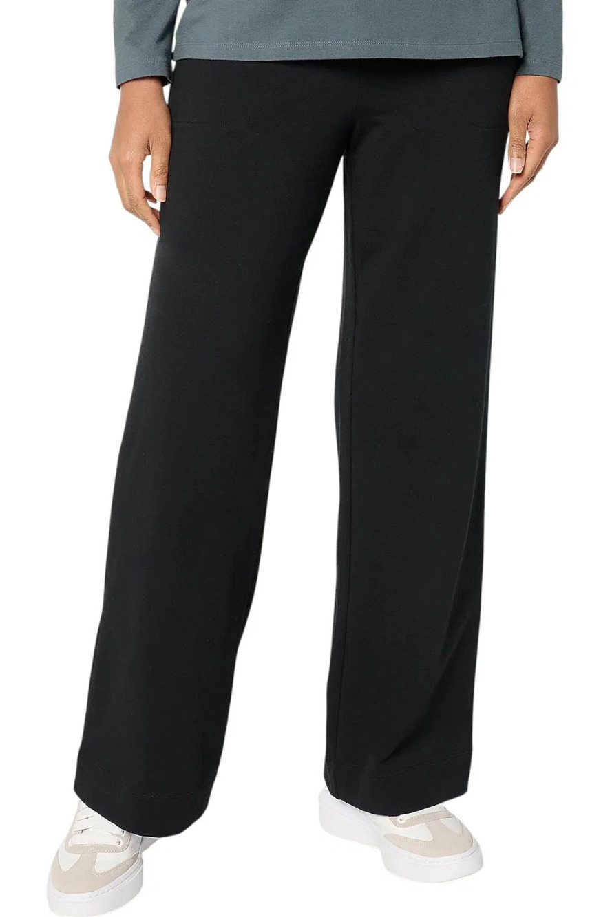 Denim & Co. Women's French Terry Full Length Wide Leg Pant Black - Regular